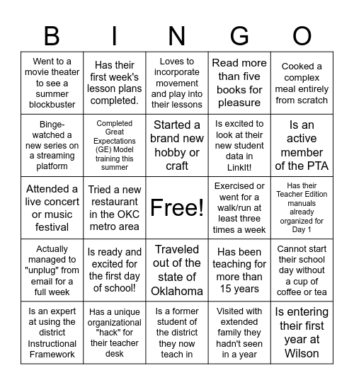 Find Someone Who ... Bingo Card