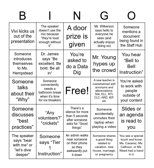 Professional Development BINGO Card