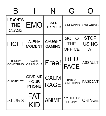 SCHOOL CRASHOUT Bingo Card