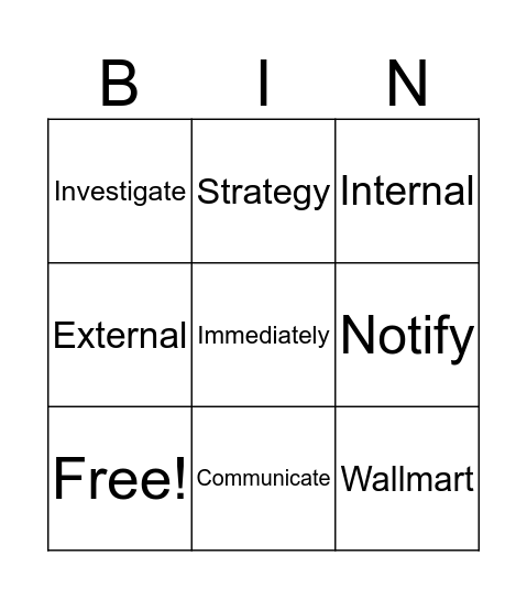 Crisis Bingo Card