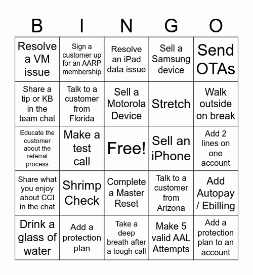Monday Madness!! Bingo Card