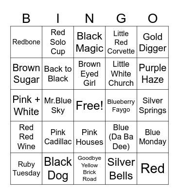 What's Your Favorite Color Bingo Card