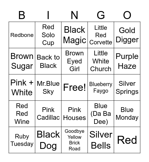 What's Your Favorite Color Bingo Card
