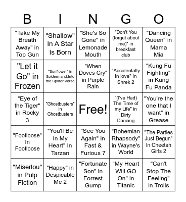 Box Office Bangers Bingo Card