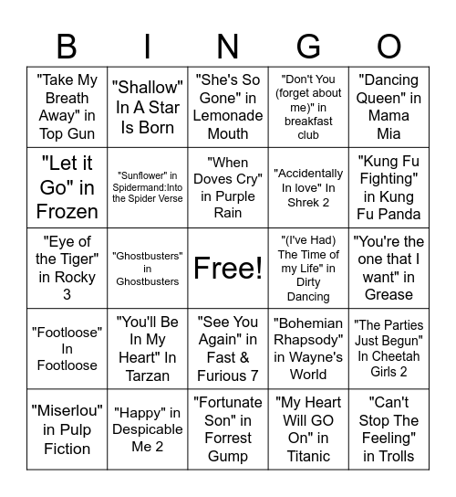 Box Office Bangers Bingo Card