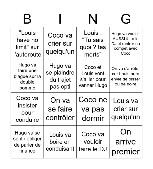Auvergne trajet Bingo Card