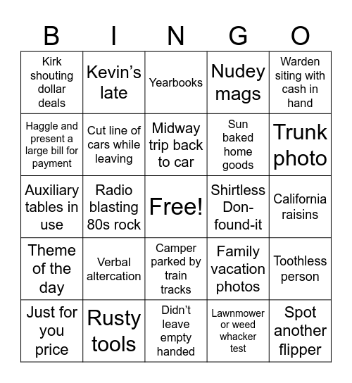 Flea Market Bingo Card