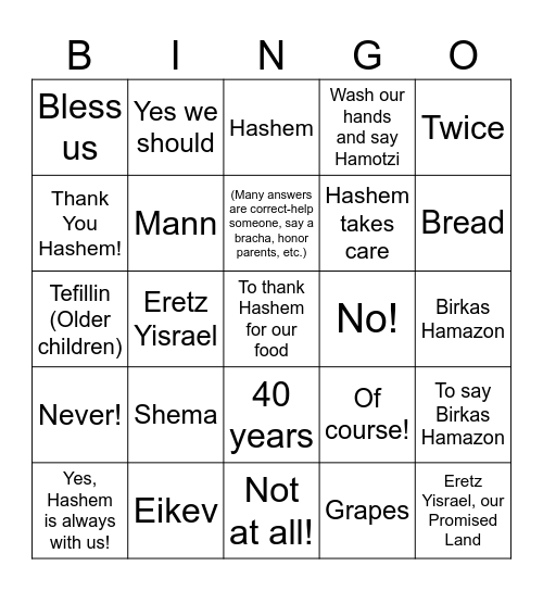 Parshas Ekev Bingo Card