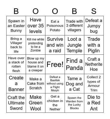 Thia's Minecraft Bingo Card