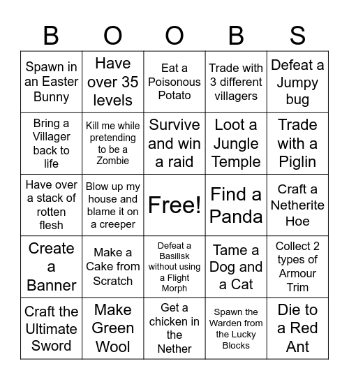Thia's Minecraft Bingo Card