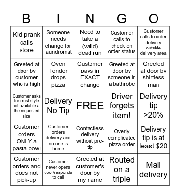 Domino's Driver Bingo Card
