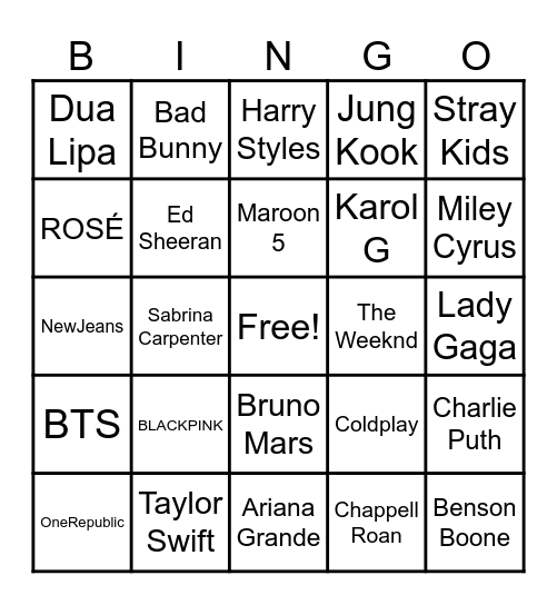 Music Bingo Card