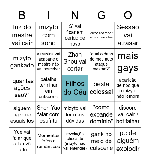 Filhos do Céu Bingo Card