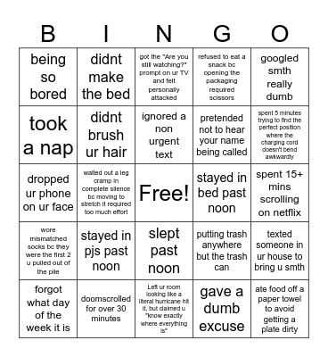 Lazy Day BINGO Card