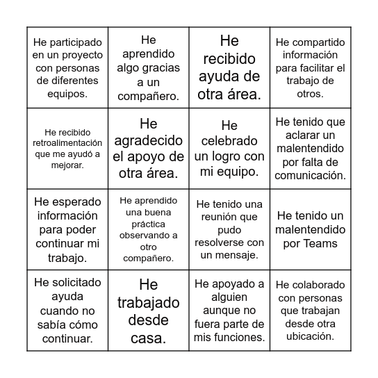 BINGO del Trabajo Híbrido Bingo Card