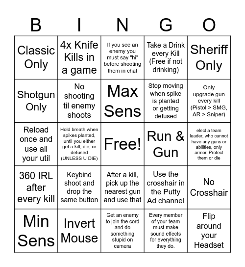 Gotta do for a whole game Bingo Card