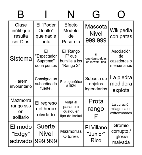 Manwhas clichés, acción. Bingo Card