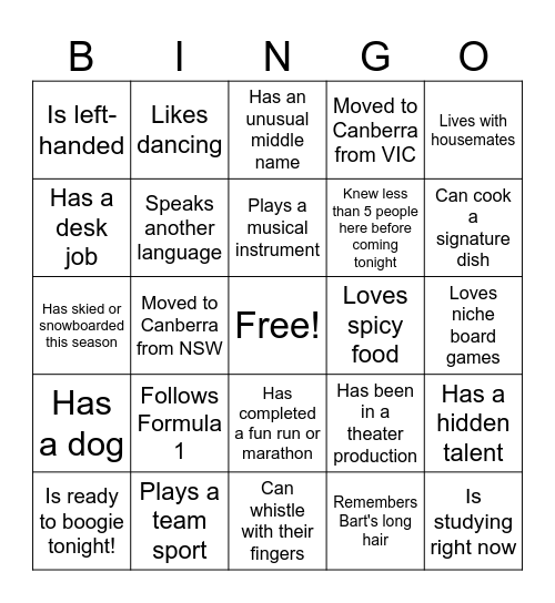 People Bingo! Bingo Card