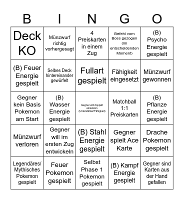 Pokemon Sätze beim Spielen Bingo Card