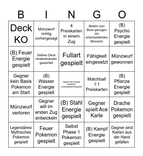 Pokemon Sätze beim Spielen Bingo Card