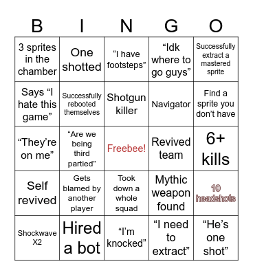 Fortnite Bingo Card