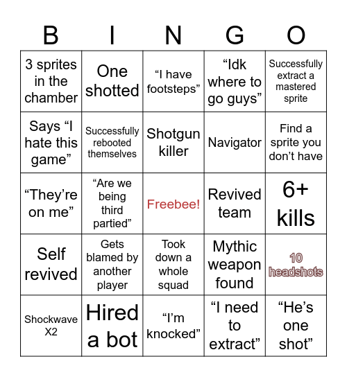 Fortnite Bingo Card