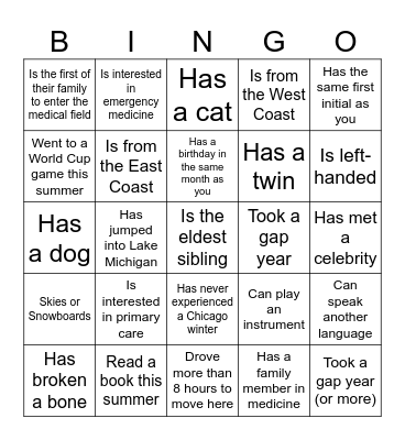 CCOM Class of 2030: Find a Classmate who... Bingo Card