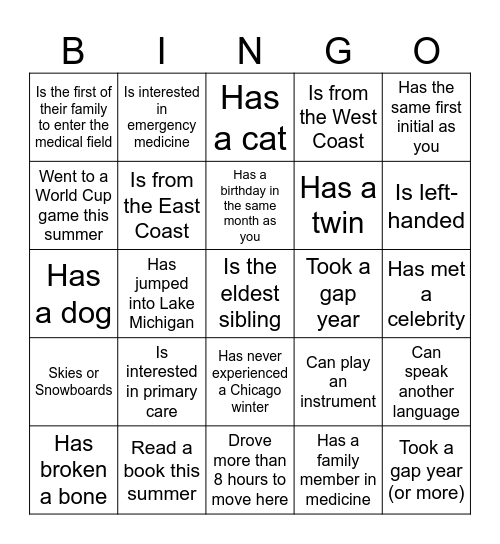 CCOM Class of 2030: Find a Classmate who... Bingo Card