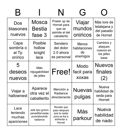 DLC SILKSONG Bingo Card