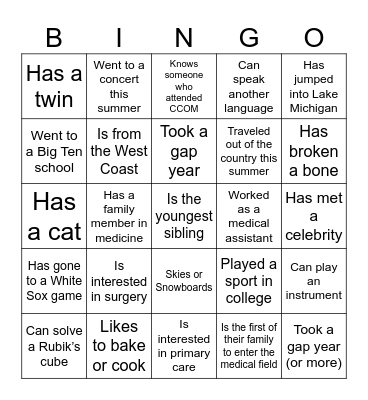 CCOM Class of 2030: Find a Classmate who... Bingo Card