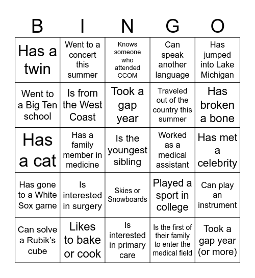 CCOM Class of 2030: Find a Classmate who... Bingo Card