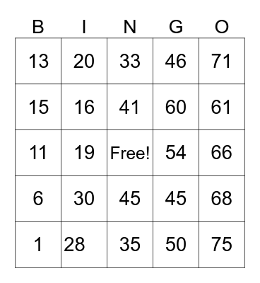 Untitled Bingo Card