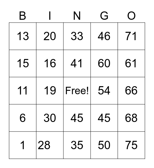 Untitled Bingo Card