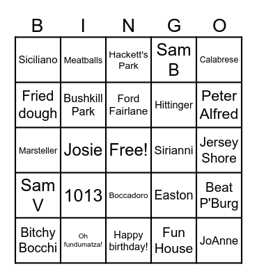Family Bingo Card