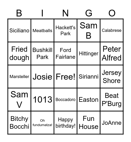 Family Bingo Card