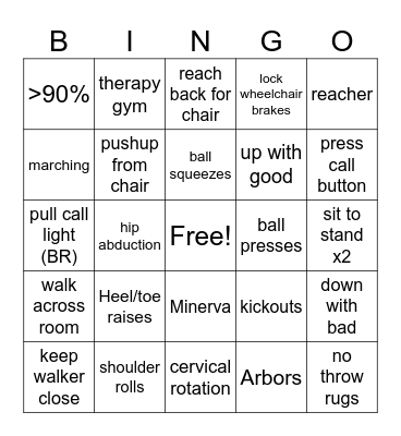 PT Chair Bingo Card