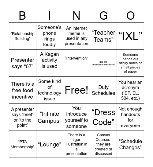 Shhh!!! Don't let Ms. Kliewer see this! This is a Secret PD Bingo Card! You can't try to make her say these if you can help it. Words in quotation marks need to be said aloud by Ms. Kliewer or a presenter. If you get a Bingo, you have to stand up and sa Bingo Card