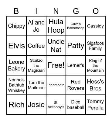 Family Bingo Card