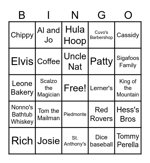 Family Bingo Card