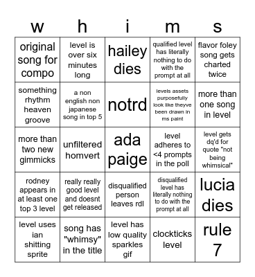 competition 23 whimsy Bingo Card