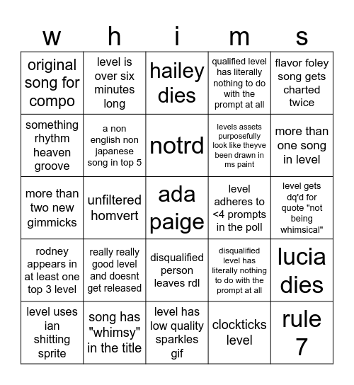 competition 23 whimsy Bingo Card