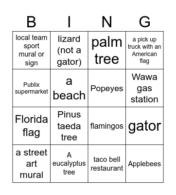 Florida/USA Bingo Card