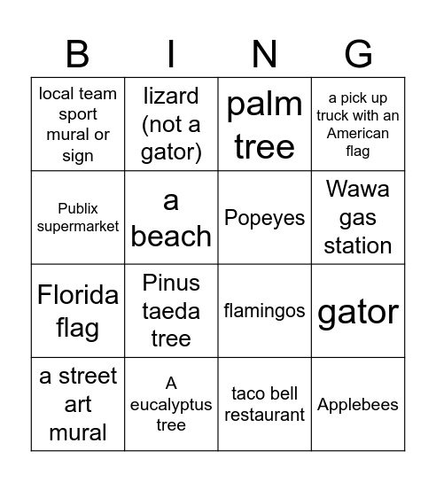 Florida/USA Bingo Card