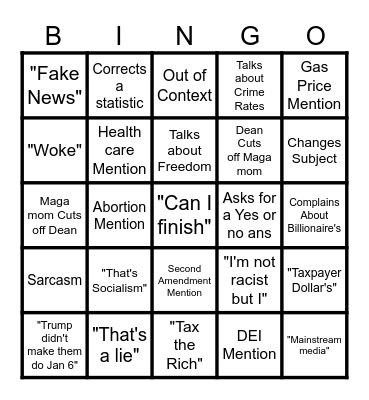 Dean Wither's VS Maga Mom Bingo Card