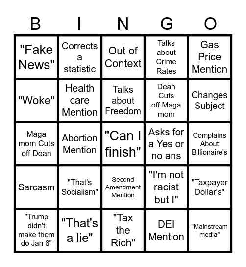 Dean Wither's VS Maga Mom Bingo Card