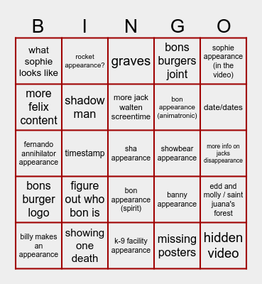 episode 5 faces of grief Bingo Card
