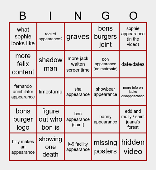 episode 5 faces of grief Bingo Card