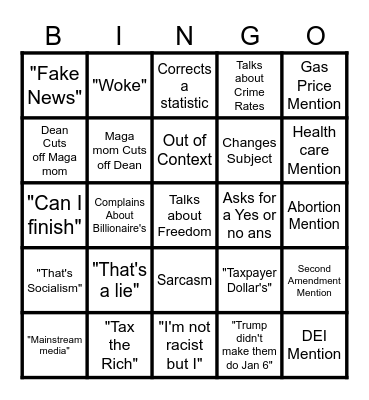 Dean Wither's VS Maga Mom Bingo Card