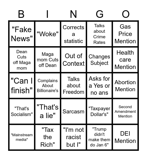 Dean Wither's VS Maga Mom Bingo Card