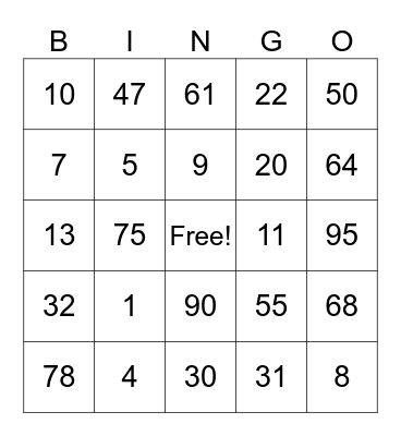Untitled Bingo Card